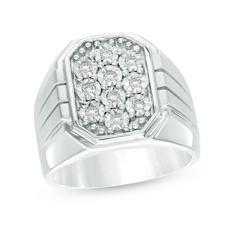 Main Image 1 of Previously Owned - 1/4 CT. T.W. Composite Diamond Signet Ring in Sterling Silver