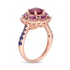 Thumbnail Image 3 of Previously Owned - Rhodolite Garnet, Garnet, Blue Sapphire and 1/8 CT. T.W. Diamond Frame Flower Ring in 14K Rose Gold
