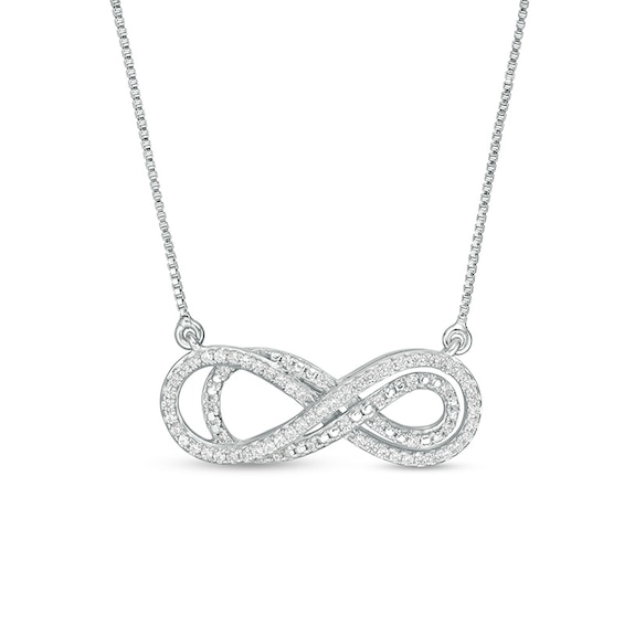 Previously Owned - 1/4 CT. T.w. Diamond Sideways Layered Infinity Necklace in Sterling Silver