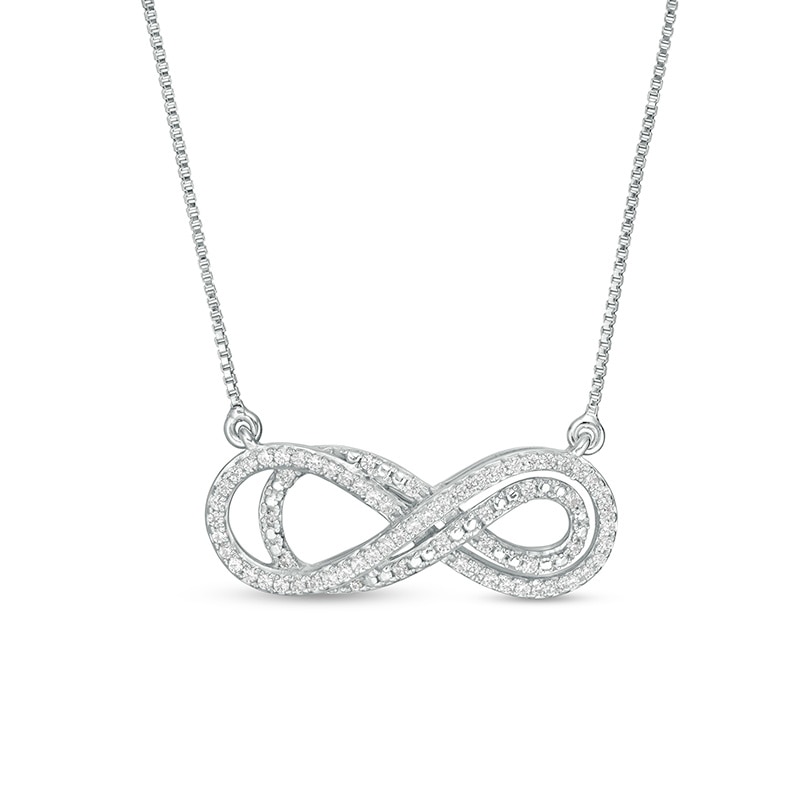 Main Image 1 of Previously Owned - 1/4 CT. T.W. Diamond Sideways Layered Infinity Necklace in Sterling Silver
