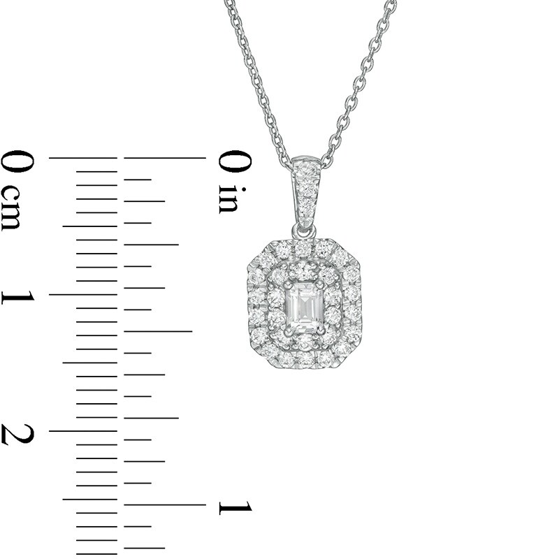 Main Image 3 of Previously Owned - 1/2 CT. T.W.  Emerald-Cut Lab-Grown Diamond Octagonal Double Frame Pendant in 14K White Gold