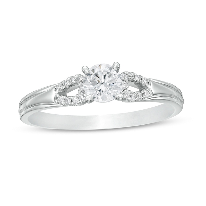 Main Image 1 of Previously Owned - 1/2 CT. TW. Diamond Open Loop Shank Engagement Ring in 14K White Gold (I/I2)