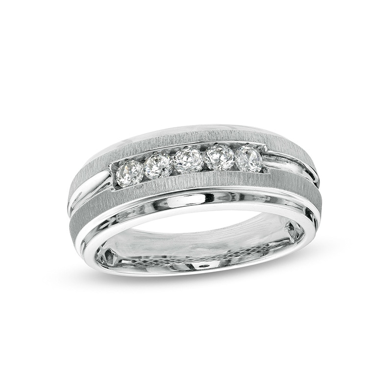 Main Image 1 of Previously Owned - 1/2 CT. T.W. Diamond Five Stone Bevelled Edge Wedding Band in 10K White Gold