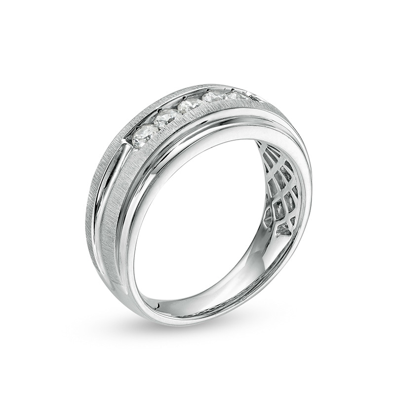 Main Image 2 of Previously Owned - 1/2 CT. T.W. Diamond Five Stone Bevelled Edge Wedding Band in 10K White Gold