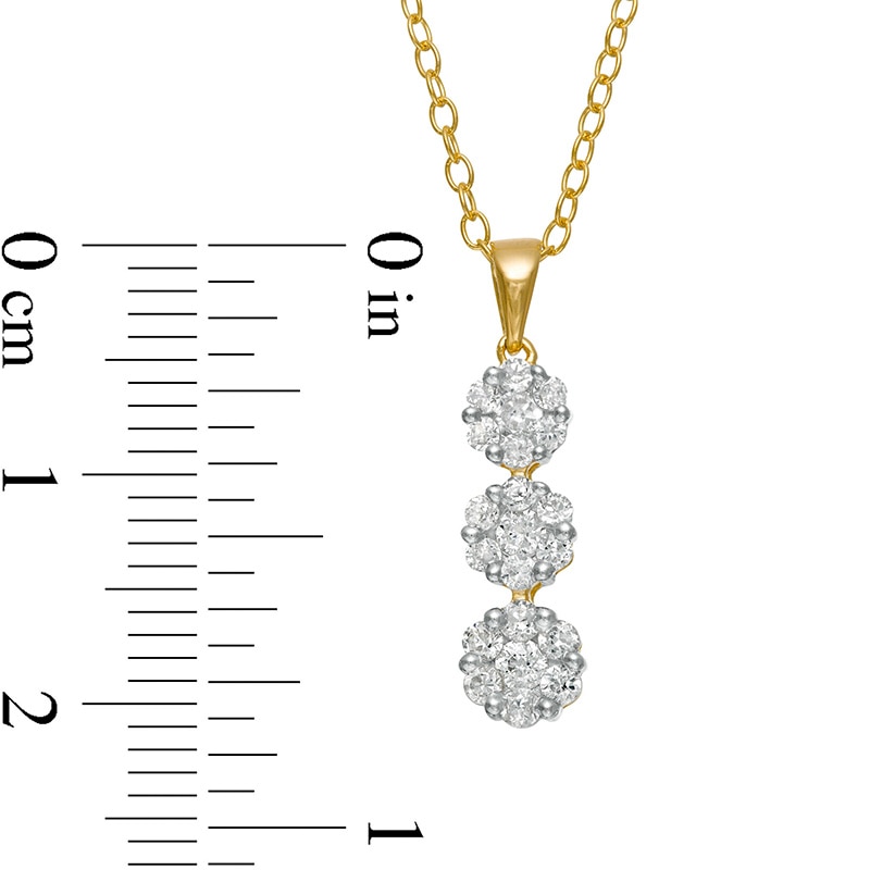 Main Image 3 of Previously Owned - 1/2 CT. T.W. Diamond Graduated Three Stone Flower Pendant in 10K Gold