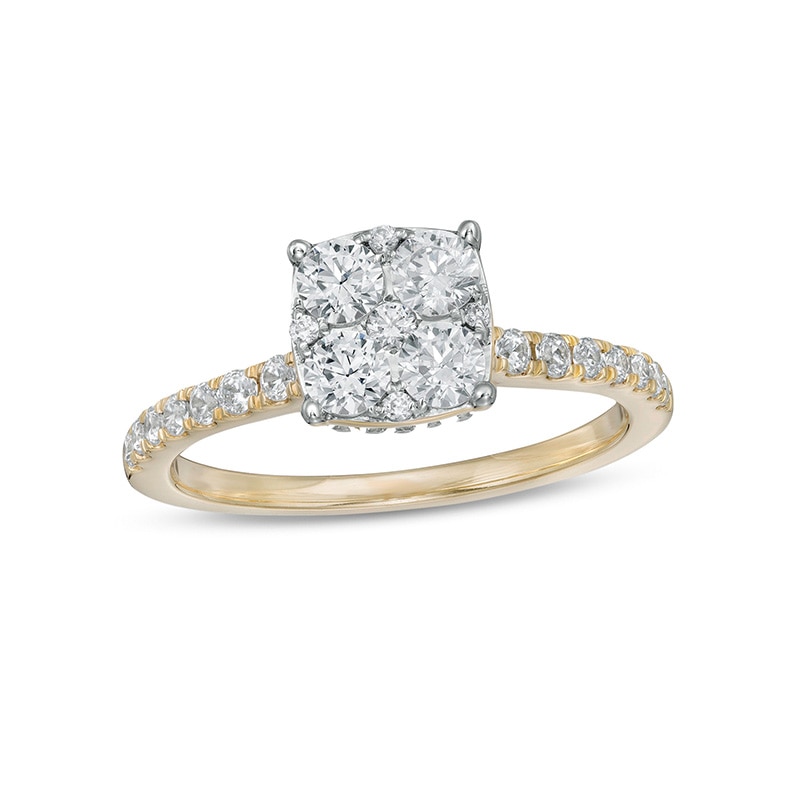 Main Image 1 of Previously Owned - 1 CT. T.W. Cushion-Shaped Multi-Diamond Engagement Ring in 14K Gold