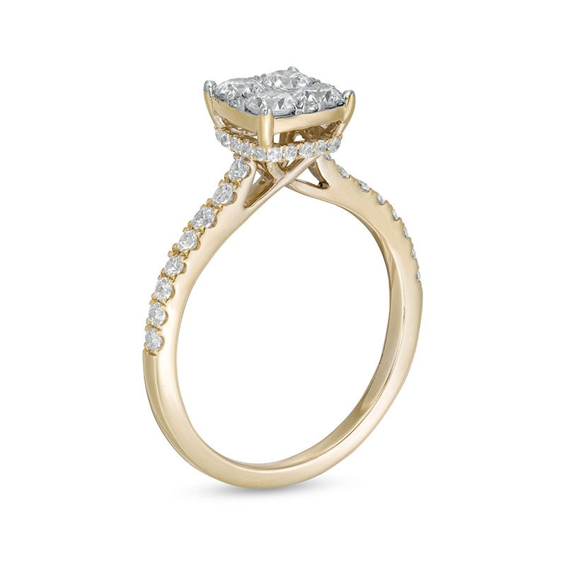 Main Image 3 of Previously Owned - 1 CT. T.W. Cushion-Shaped Multi-Diamond Engagement Ring in 14K Gold