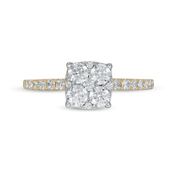 Previously Owned - 1 CT. T.w. Cushion-Shaped Multi-Diamond Engagement Ring in 14K Gold