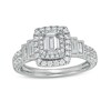 Thumbnail Image 1 of Previously Owned - 1-1/5 CT. T.W. Emerald-Cut Diamond Frame Vintage-Style Tiered Shank Engagement Ring in 14K White Gold