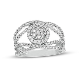 Previously Owned - 1 CT. T.W. Multi-Diamond Crossover Ring in 10K White Gold