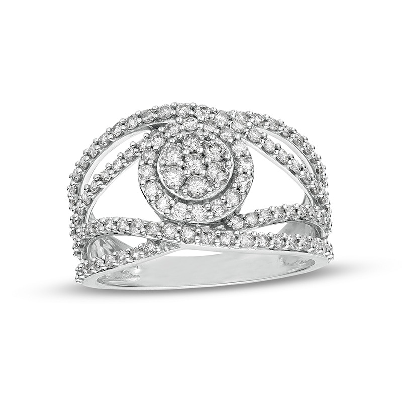Main Image 1 of Previously Owned - 1 CT. T.W. Multi-Diamond Crossover Ring in 10K White Gold