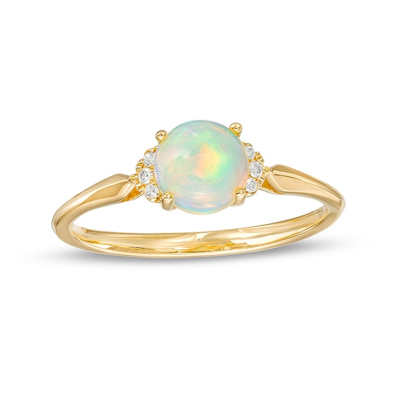 Previously Owned - 6.0mm Opal Cabochon and Diamond Accent Trio Collar Ring in 10K Gold