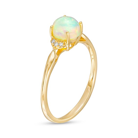 Previously Owned - 6.0mm Opal Cabochon and Diamond Accent Trio Collar Ring in 10K Gold