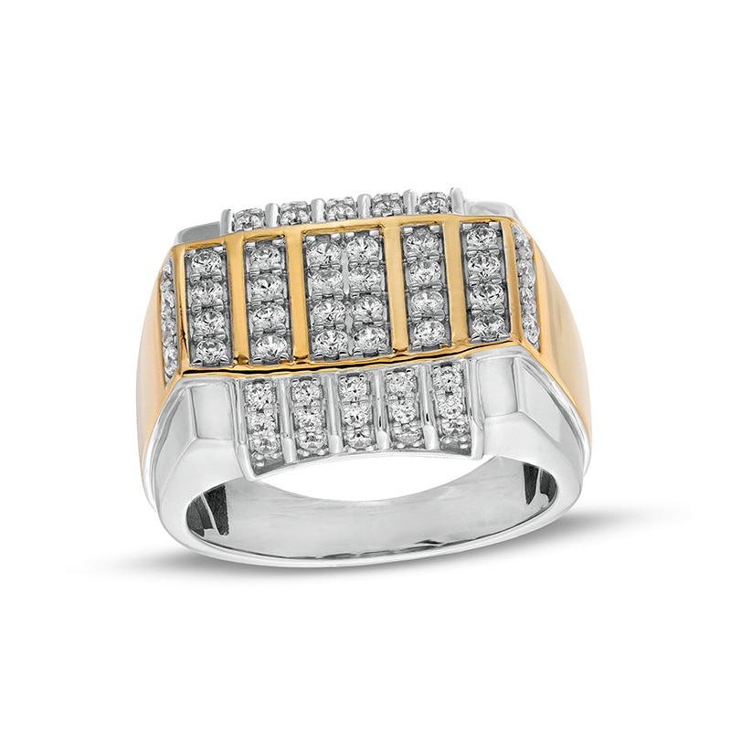 Main Image 1 of Previously Owned - 1 CT. T.W. Diamond Vertical Multi-Row Rectangle-Top Ring in 10K Two-Tone Gold