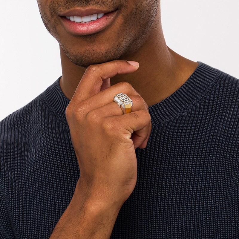 Main Image 2 of Previously Owned - 1 CT. T.W. Diamond Vertical Multi-Row Rectangle-Top Ring in 10K Two-Tone Gold