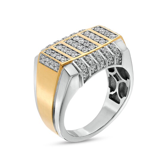 Previously Owned - 1 CT. T.w. Diamond Vertical Multi-Row Rectangle-Top Ring in 10K Two-Tone Gold