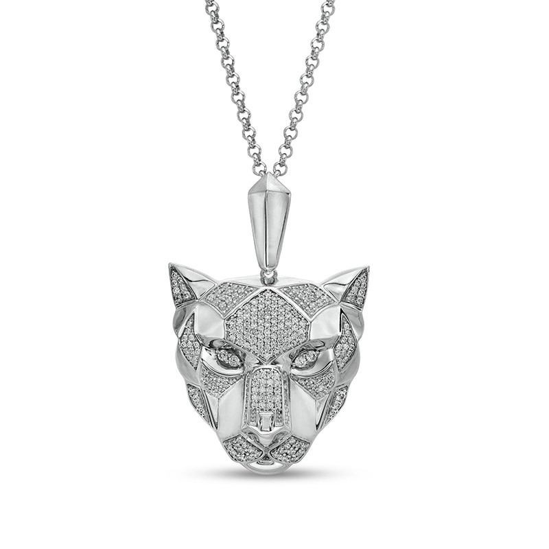 Main Image 1 of Previously Owned - Men's 1 CT. T.W. Diamond Geometrical Panther Pendant in 10K White Gold - 22"