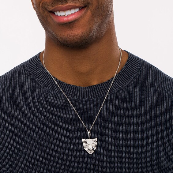 Previously Owned - Men's 1 CT. T.w. Diamond Geometrical Panther Pendant in 10K White Gold - 22"
