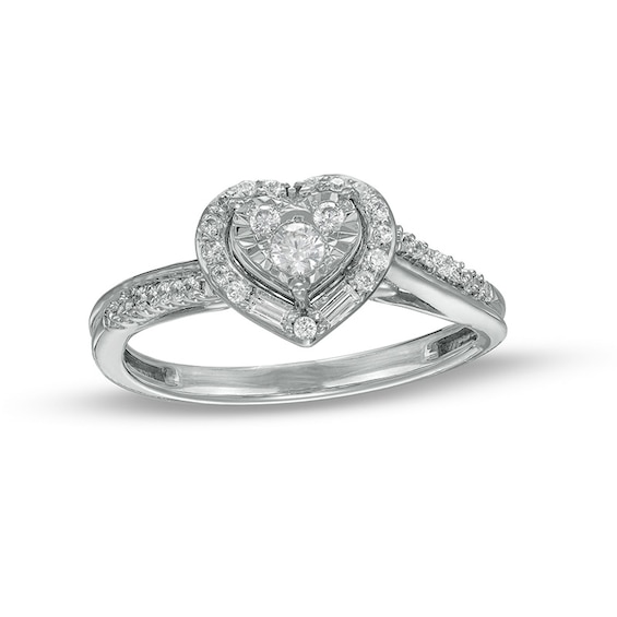 Previously Owned - 1/5 CT. T.w. Heart-Shaped Multi-Diamond Frame Ring in 10K White Gold