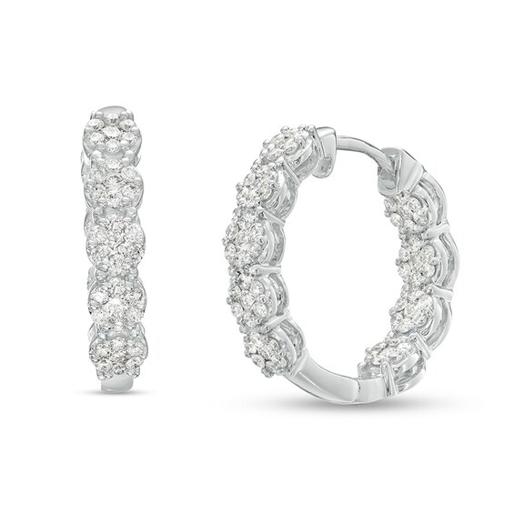 Previously Owned - 1 CT. T.w. Multi-Diamond Inside-Out Hoop Earrings in 10K White Gold