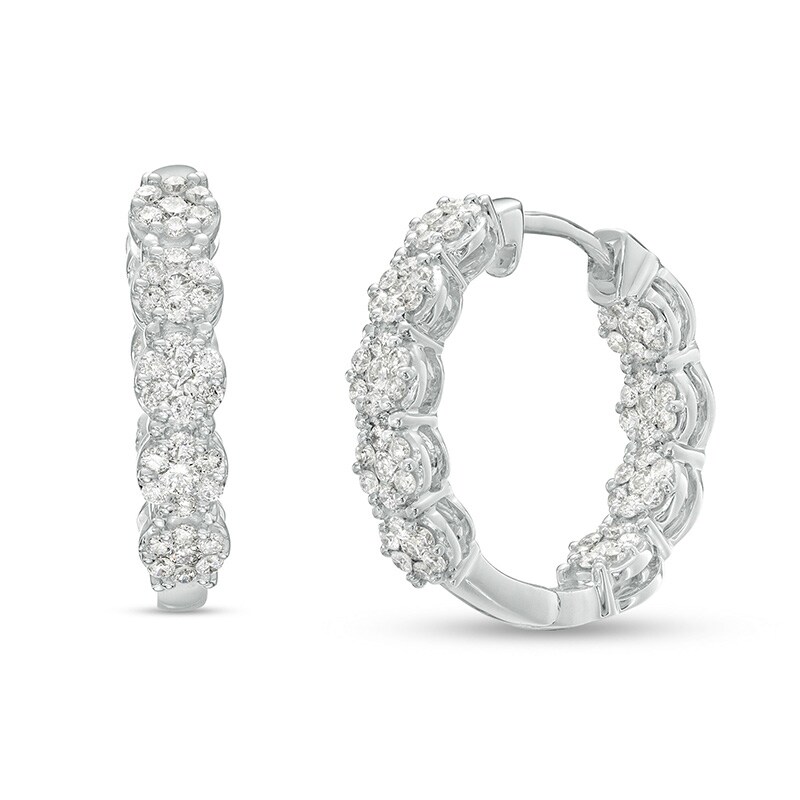 Main Image 1 of Previously Owned - 1 CT. T.W. Multi-Diamond Inside-Out Hoop Earrings in 10K White Gold