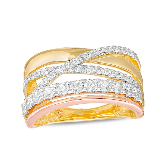Previously Owned - 3/4 CT. T.w. Diamond Crossover Multi-Row Ring in 10K Two-Tone Gold