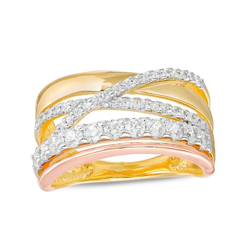 Main Image 1 of Previously Owned - 3/4 CT. T.W. Diamond Crossover Multi-Row Ring in 10K Two-Tone Gold