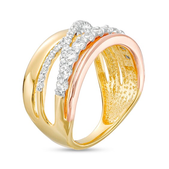 Previously Owned - 3/4 CT. T.w. Diamond Crossover Multi-Row Ring in 10K Two-Tone Gold