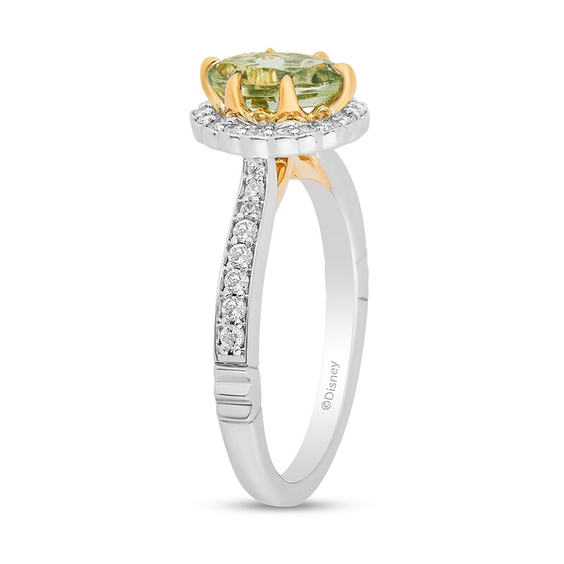 Main Image 2 of Previously Owned - Enchanted Disney Tiana Green Quartz and 1/3 CT. T.W. Diamond Claw Prong Ring in 14K Two-Tone Gold