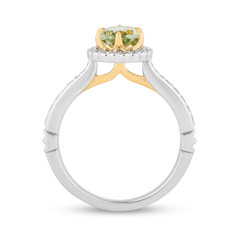 Main Image 3 of Previously Owned - Enchanted Disney Tiana Green Quartz and 1/3 CT. T.W. Diamond Claw Prong Ring in 14K Two-Tone Gold
