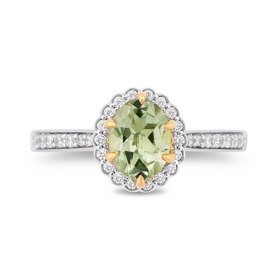 Previously Owned - Enchanted Disney Tiana Green Quartz and 1/3 CT. T.w. Diamond Claw Prong Ring in 14K Two-Tone Gold