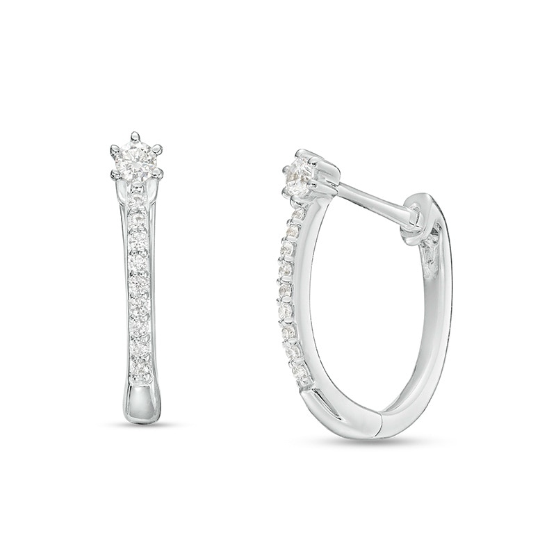 Main Image 1 of Previously Owned - 1/8 CT. T.W. Diamond U-Hoop Earrings in 10K White Gold