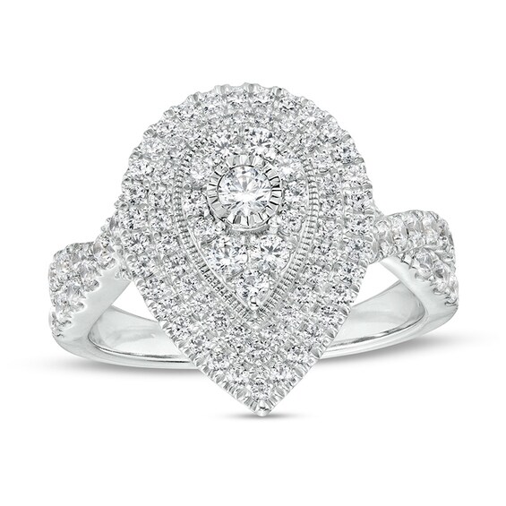 Previously Owned - 1 CT. T.w. Diamond Pear-Shaped Double Frame Engagement Ring in 10K White Gold (J/I3)