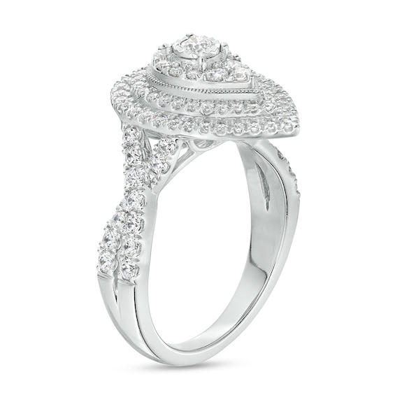 Previously Owned - 1 CT. T.w. Diamond Pear-Shaped Double Frame Engagement Ring in 10K White Gold (J/I3)