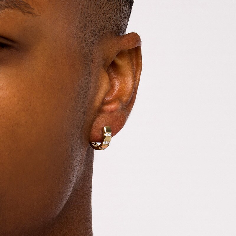 Main Image 2 of Previously Owned - 1/3 CT. T.W. Diamond Triple Row Huggie Hoop Earrings in 10K Gold