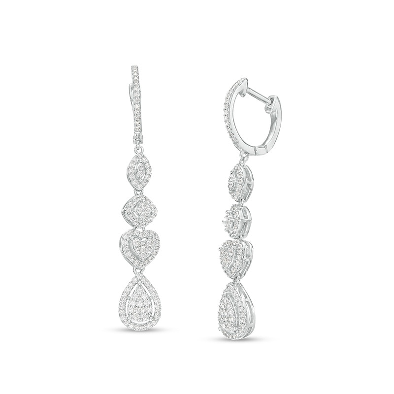 Main Image 1 of Previously Owned - Marilyn Monroe™ Collection 3/4 CT. T.W. Multi-Diamond Frame Linear Drop Earrings in 10K White Gold