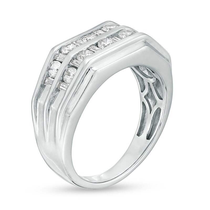 Main Image 3 of Previously Owned - 1 CT. T.W. Baguette and Round Diamond Double Row Wedding Band in 10K White Gold