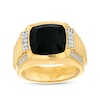 Thumbnail Image 1 of Previously Owned - 12.0mm Cushion-Cut Black Onyx and 1/4 CT. T.W. Diamond Collar Grooved Shank Ring in 10K Gold