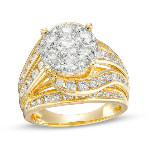 Previously Owned - 3 CT. T.w. Multi-Diamond Bypass Crossover Engagement Ring in 14K Gold (I/I2)