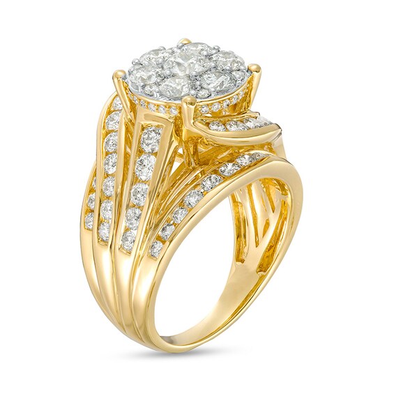 Previously Owned - 3 CT. T.w. Multi-Diamond Bypass Crossover Engagement Ring in 14K Gold (I/I2)