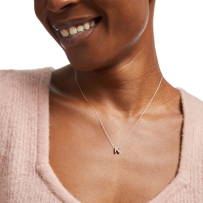 Main Image 2 of Previously Owned - 1/15 CT. T.W. Diamond "K" Initial Pendant in 10K White Gold