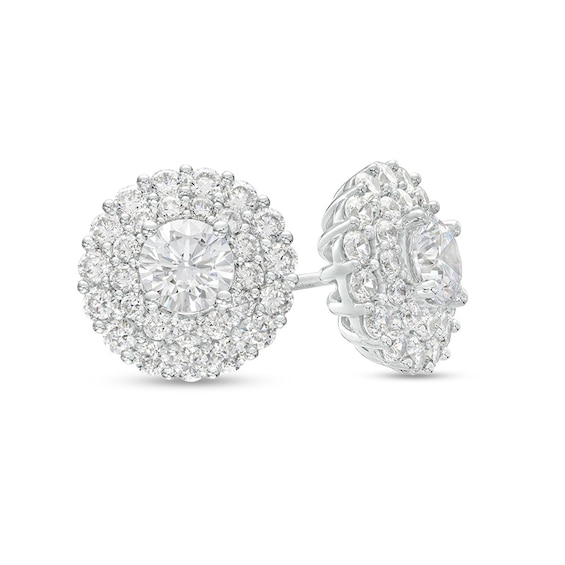 Previously Owned - 2 CT. T.w. Lab-Grown Diamond Double Frame Stud Earrings in 10K White Gold (F/Si2)
