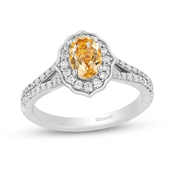 Previously Owned - Enchanted Disney Belle Citrine and 1/2 CT. T.w. Diamond Frame Engagement Ring in 14K Two-Tone Gold