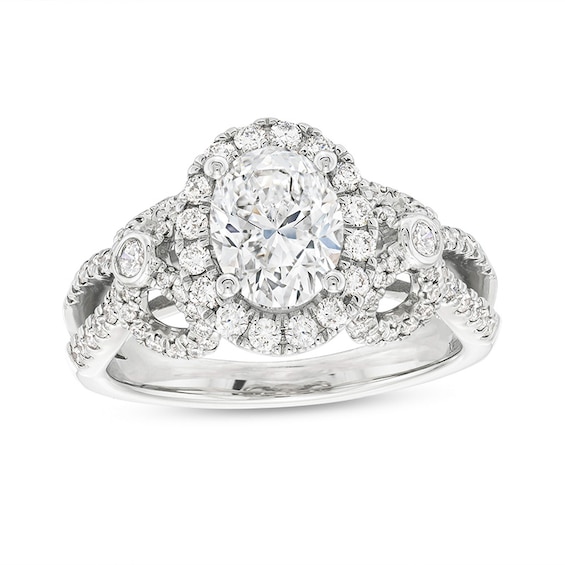 Previously Owned - Kleinfeld® x Zales 2-1/5 CT. T.w. Oval Lab-Grown Diamond Split Shank Engagement Ring in Platinum
