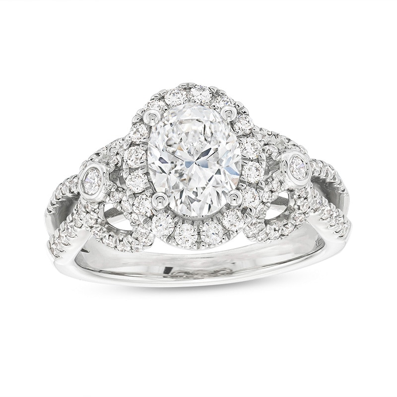 Previously Owned - Kleinfeld® x Zales 2-1/5 CT. T.W. Oval Lab-Created Diamond Split Shank Engagement Ring in Platinum