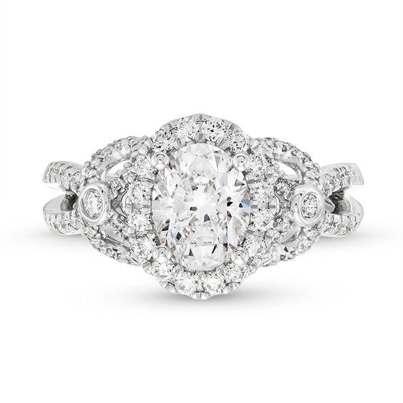 Previously Owned - KleinfeldÂ® x Zales 2-1/5 CT. T.w. Oval Lab-Grown Diamond Split Shank Engagement Ring in Platinum