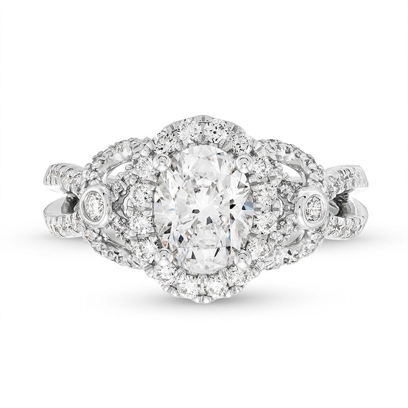 Main Image 4 of Previously Owned - Kleinfeld® x Zales 2-1/5 CT. T.W. Oval Lab-Created Diamond Split Shank Engagement Ring in Platinum
