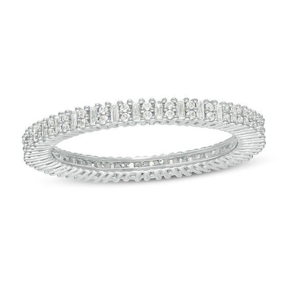 Previously Owned - 1/2 CT. T.w. Baguette and Round Duo Diamond Eternity Band in 10K White Gold