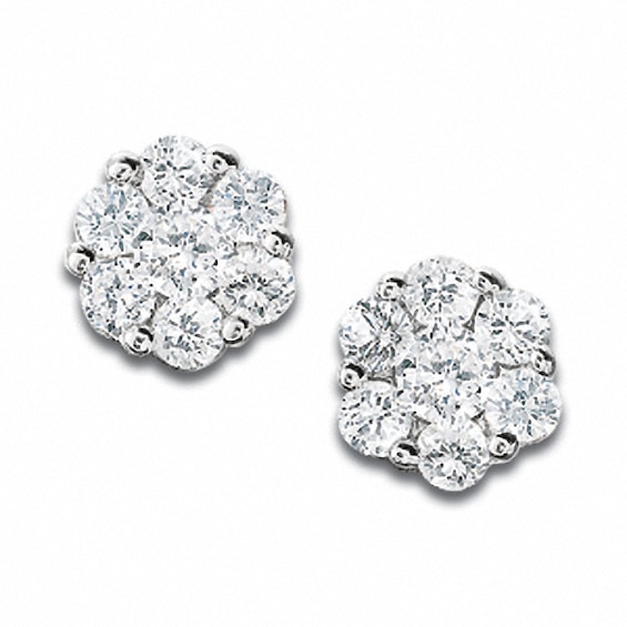 Previously Owned - 1/3 CT. T.w. Multi-Diamond Flower Stud Earrings in 10K White Gold