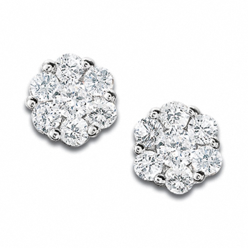 Main Image 1 of Previously Owned - 1/3 CT. T.W. Multi-Diamond Flower Stud Earrings in 10K White Gold